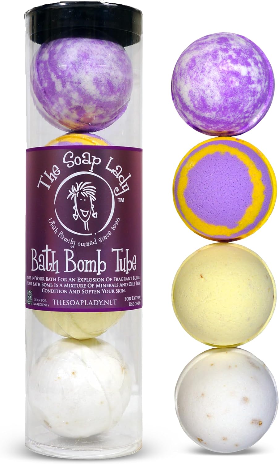 The Soap Lady Relaxation Bath Bombs - Lavender, Oatmeal Milk Honey & Lavender, Lemongrass with Calendula, and Oatmeal Milk & Honey - 4 Pack