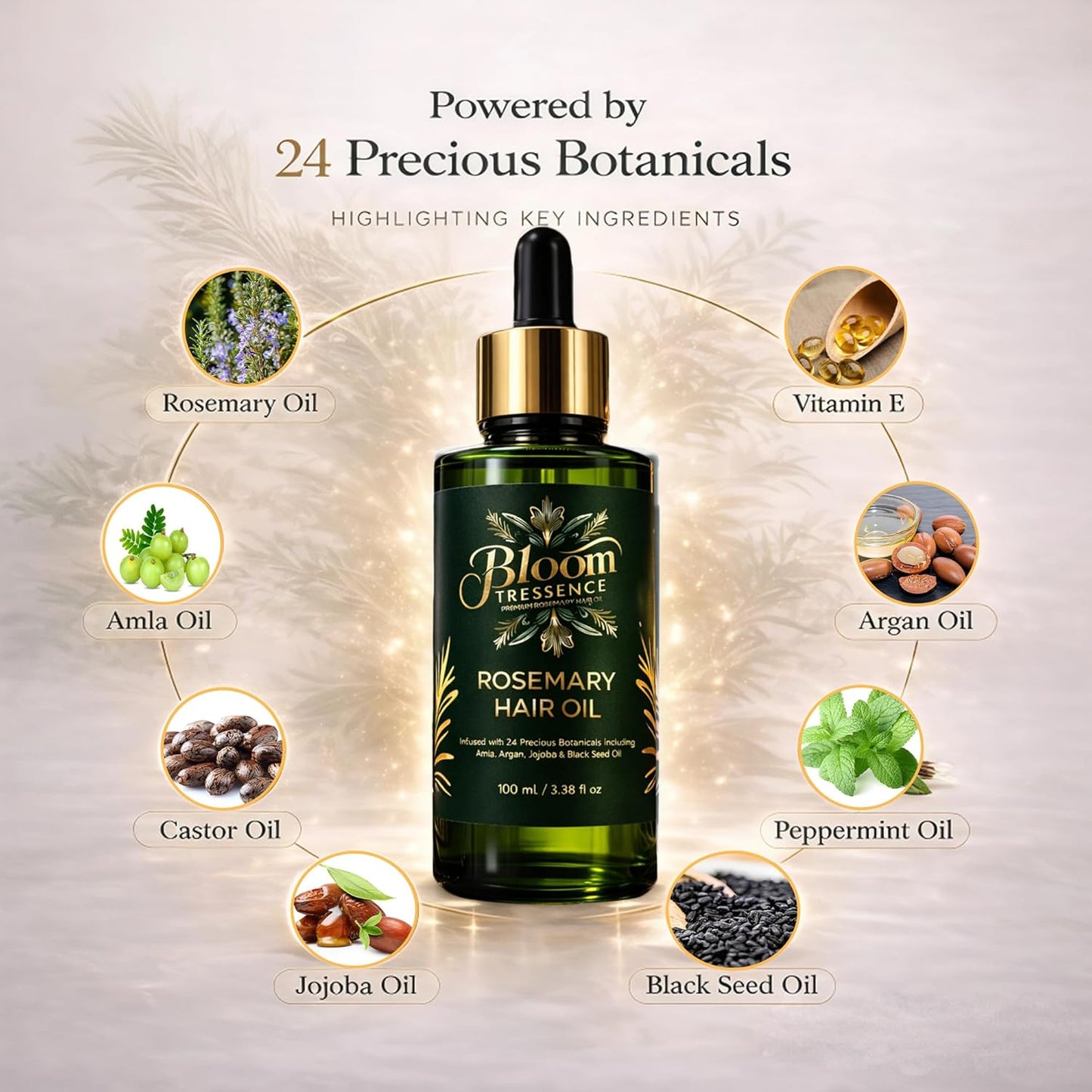 Premium Rosemary Hair Oil for Hair Growth – Anti Hair Fall & Scalp Treatment with 24 Botanical Oils (Amla, Argan, Castor & Jojoba) – For Thinning Hair, Regrowth & Thickness – 100ml