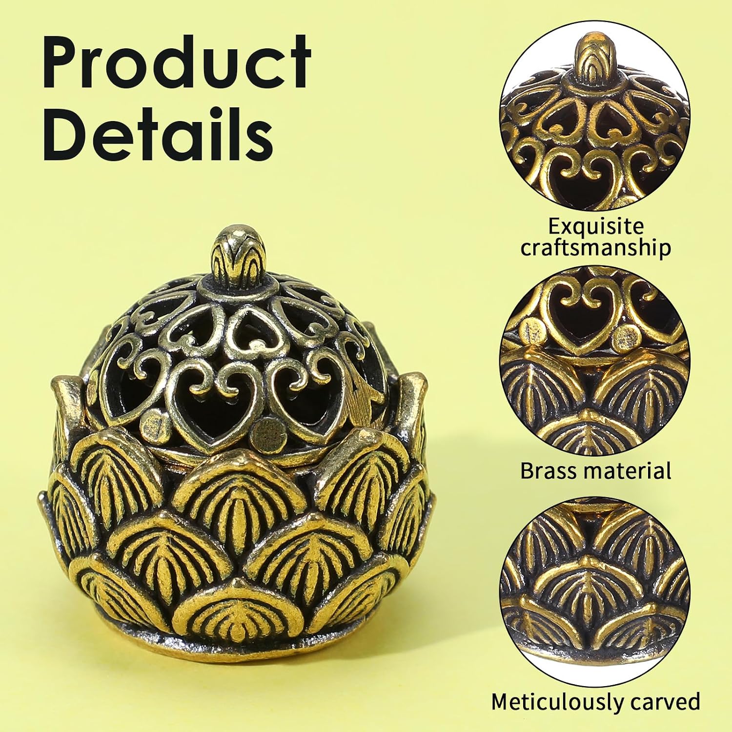 2Pcs Pure Copper Fortune Lotus Incense Holder, Black Brass Cone Incense Burner Holder, Home, Meditation Decor (1.18×1.1")