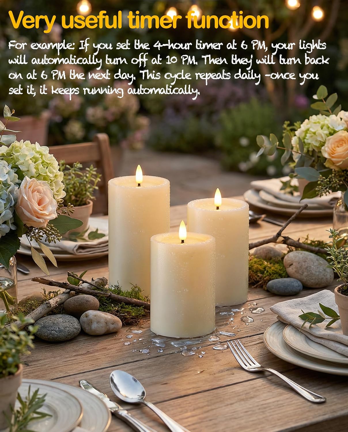 Gmnee 3"x4" Outdoor Waterproof Flameless Candles with Remote and Timers, LED Candles, Battery Operated Candles, Electric Fake Pillar Candles for Patio, Porch, and Lanterns Decor (Ivory, Plastic)