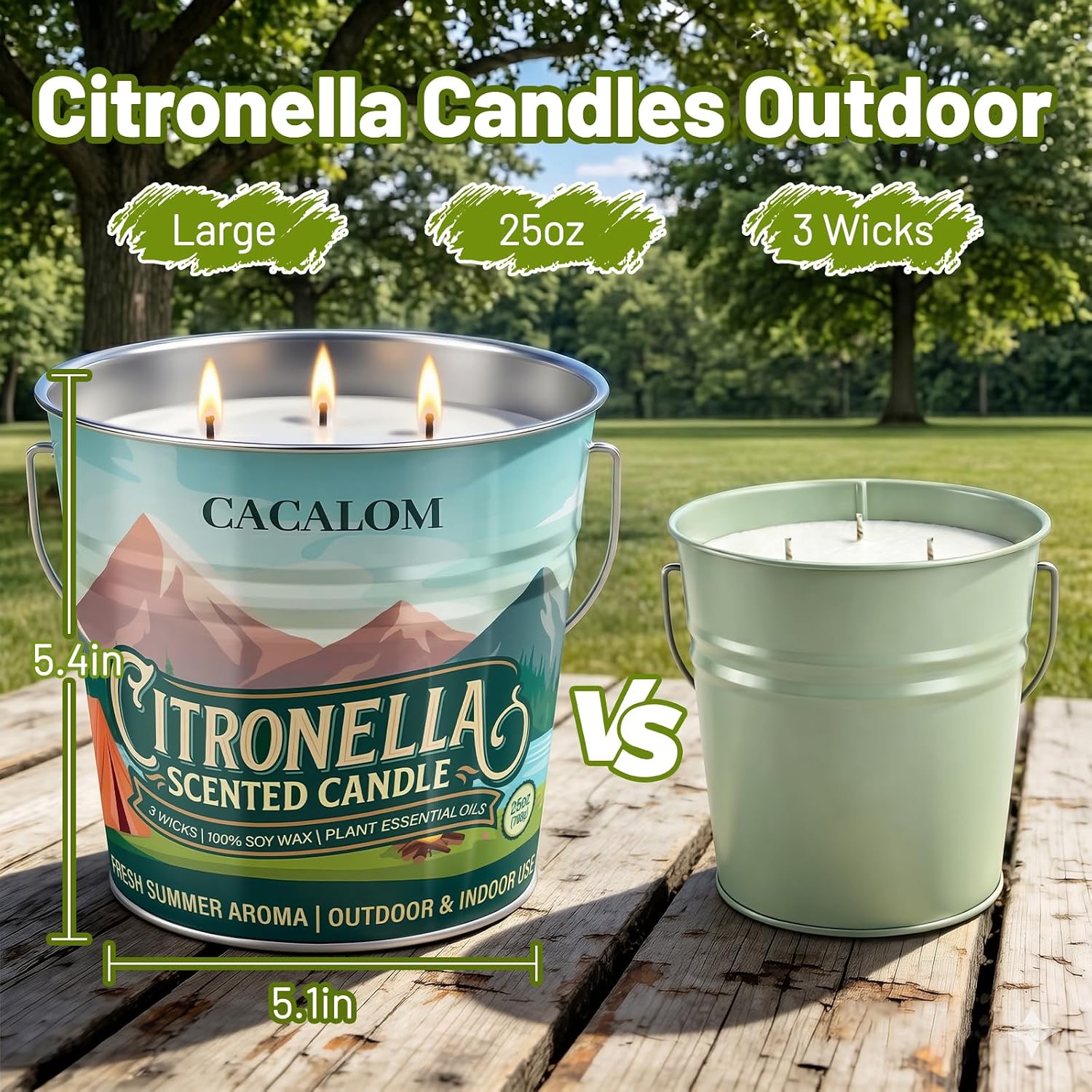 Citronella Candles Outdoor, Large 25oz Citronella Candle for Patio, 3-Wick Soy Wax Natural Candle with up to 65 Hours of Burning time, Summer Outdoor Candles Perfect for Yards, Gardens and Camping