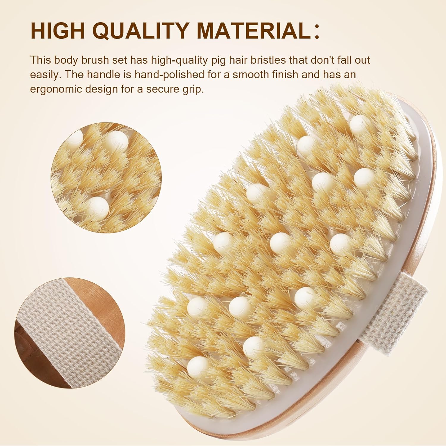 DEBETOOL Dry Brushing Set - Natural Boar Bristle Body & Face Brush, Wooden Long Handle Scrub Brush for Cellulite & Lymphatic Drainage Body Care, Detachable, 3 Brush Heads