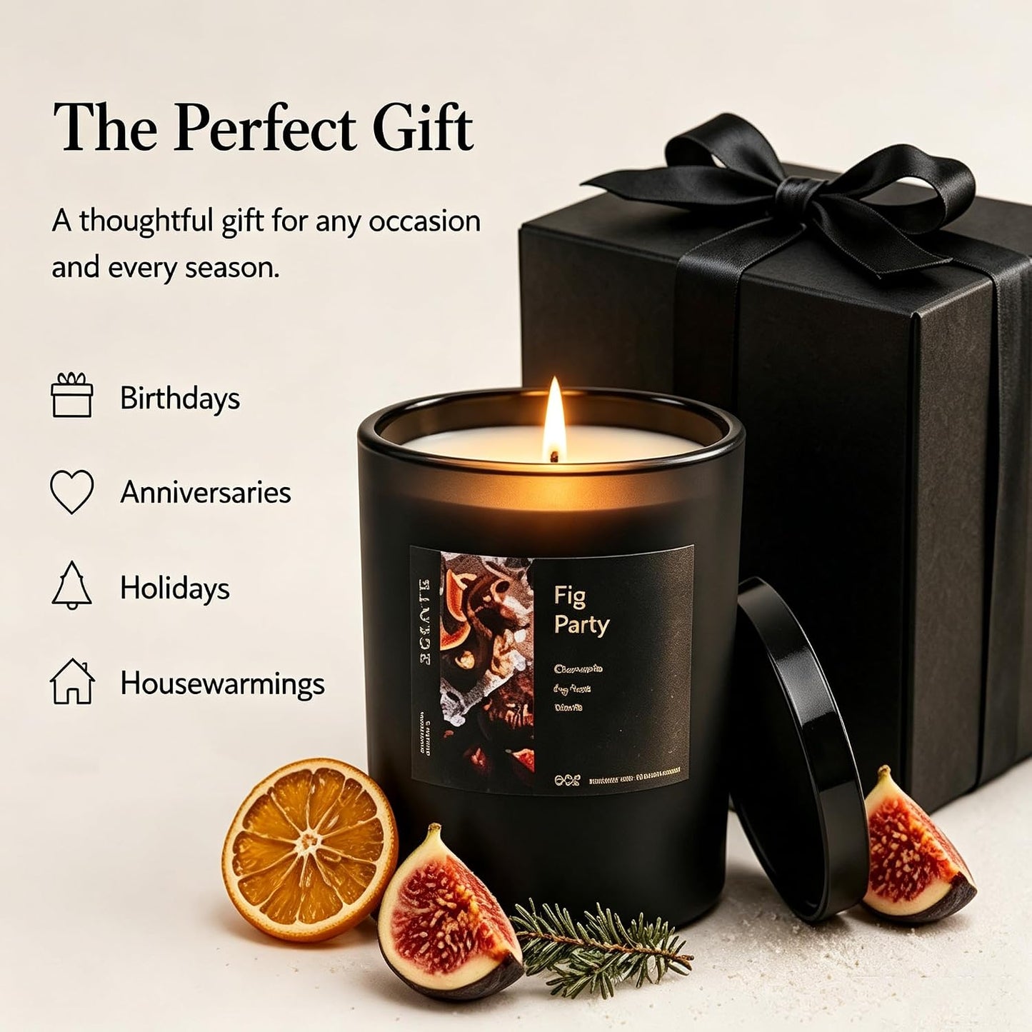 Scented Candle Fig & Fir, Natural Soy Wax Candle, 50 Hour Burn Time, Fruity Gourmand Holiday Candle for Home, Winter Décor, Relaxation & Cozy Nights Fruity Vanilla Wood Scented Candle for Christmas ﻿