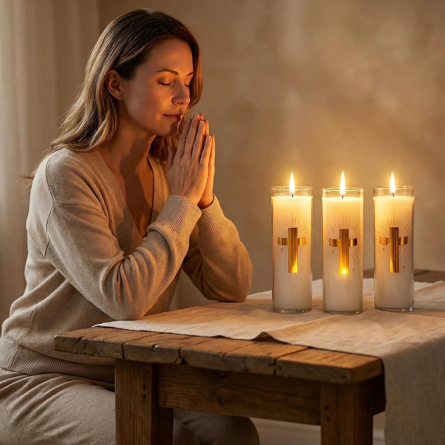 White Beeswax Candle – 2 Pack, 160-Hour, Blessed for Church, Wedding, Prayer & Home – Christian Gift for Women