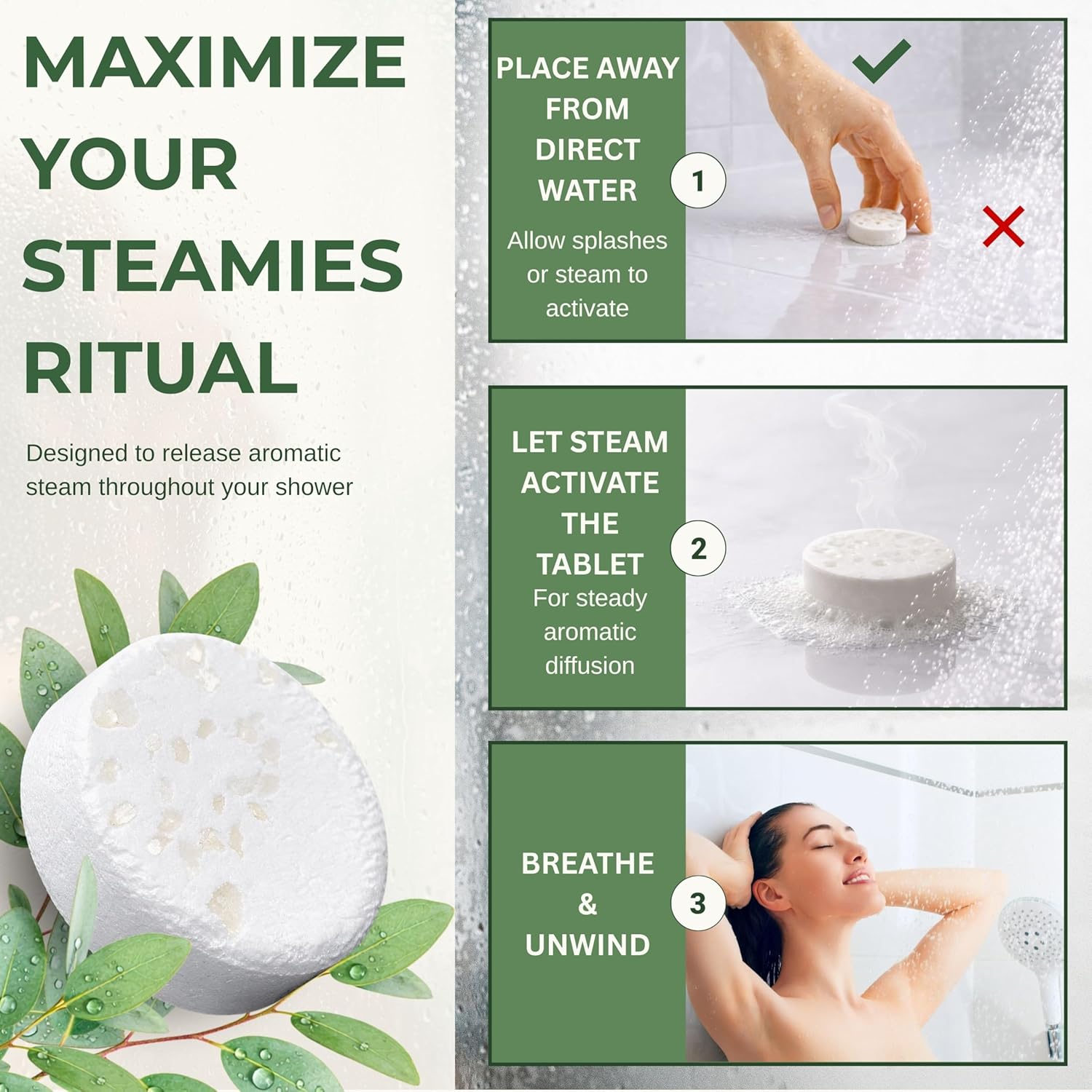 STEAMIES Eucalyptus Shower Steamers Aromatherapy Breathe Easy 15 Pack – Eucalyptus Shower Tablets with Peppermint & Tea Tree Essential Oils, Breathing Comfort, Congestion & Sinus Relief