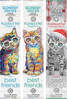 Gonesh Best Friends Purrrfect Pet Collection - Incense Sticks Variety Pack - Non-Toxic 10” Slow Burn Aromatic Sticks - Willow, Molly and Dexter - 3 Pack, 30 Each