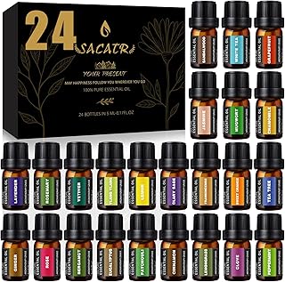 SACATR 24 Pcs Essential Oil Set - Natural Essential Oils - Perfect for Diffuser, Humidifiers, Skin Care, Massage, Fragrance Oil Scent for DIY Candle and Soap Making (24 * 5ml)