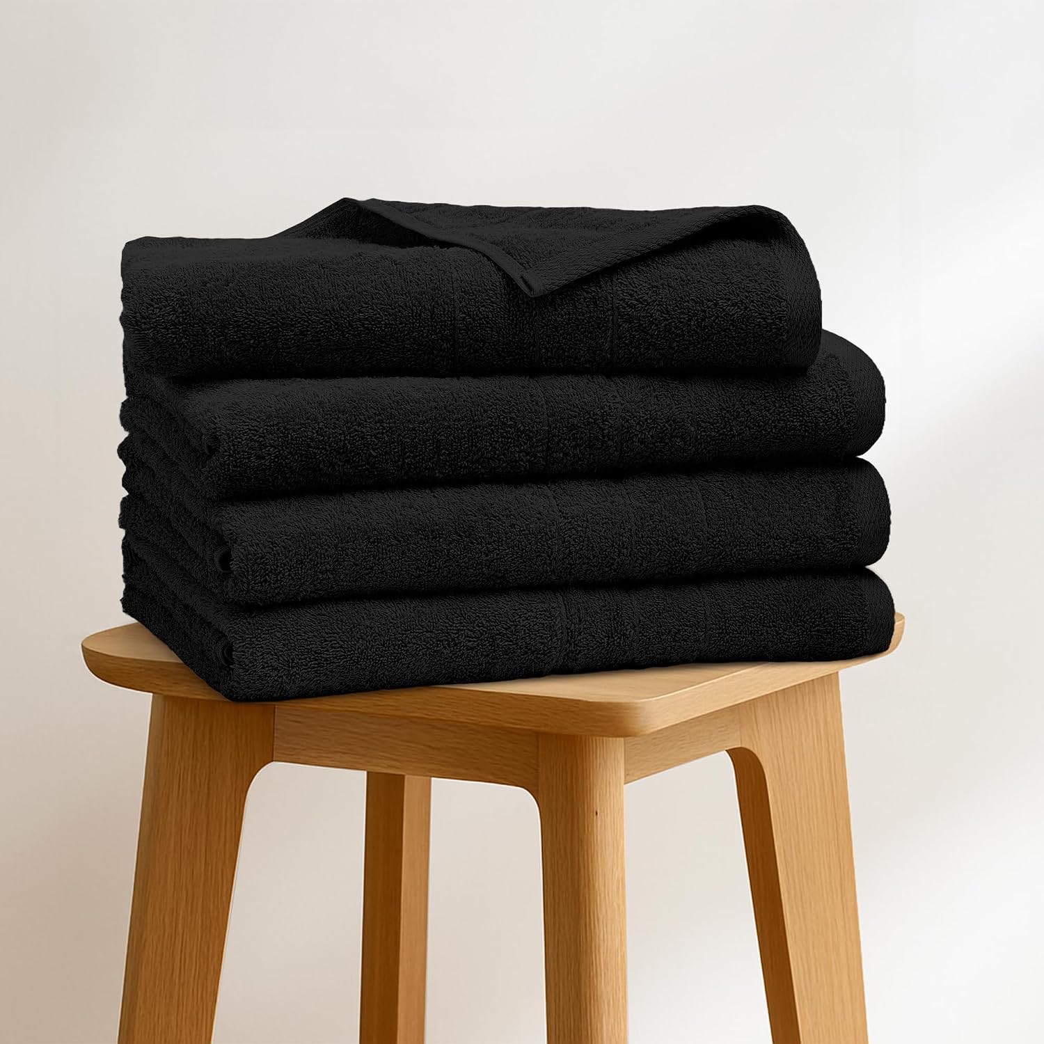 Bath Towels Set of 4 – 100% Ring Spun Cotton Black Extra Large Towels for Bathroom, Spa Use (55x28 in) – 550 GSM Super Soft and Quick Dry Large Bath Sheets for Adults