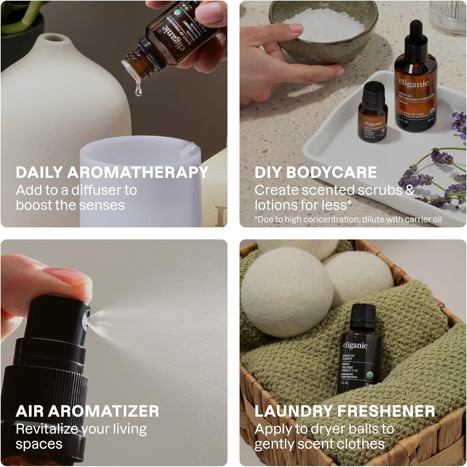 Cliganic Organic Essential Oils Set (Top 5 - The Classics) - 100% Pure Natural - Aromatherapy, Candle Making - Peppermint, Lavender, Eucalyptus, Lemongrass & Orange