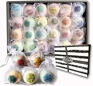 Aromatherapy Bath Bomb Gift Set.24 Individually Wrapped Bath Bombs in Gorgeous Mesh Bags. Luxury Bath Bombs Set Ready to Gift as Party Favors, Wedding Favors etc. 24 Bath Balls Fizzers