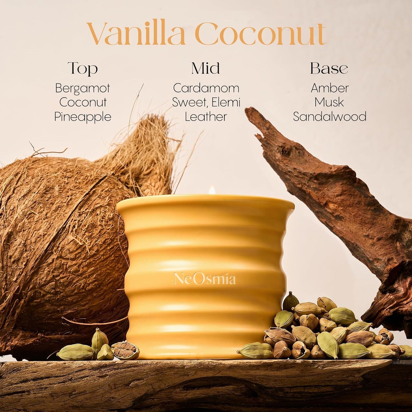 Vanilla Coconut Candle for Home Scented, Natural Soy Large Jar Candle, Long Lasting Soy Wax Candles, Aromatherapy Jar Candles for Relaxation, Home Decor & Gifts, 15.94 oz