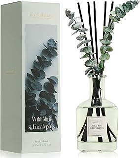 COCORRÍNA Wild Mint & Eucalyptus Reed Diffuser – 6.76 oz Essential Oil with 8 Reeds & Real Eucalyptus Sticks, Home Fragrance for Bedroom or Bathroom Décor