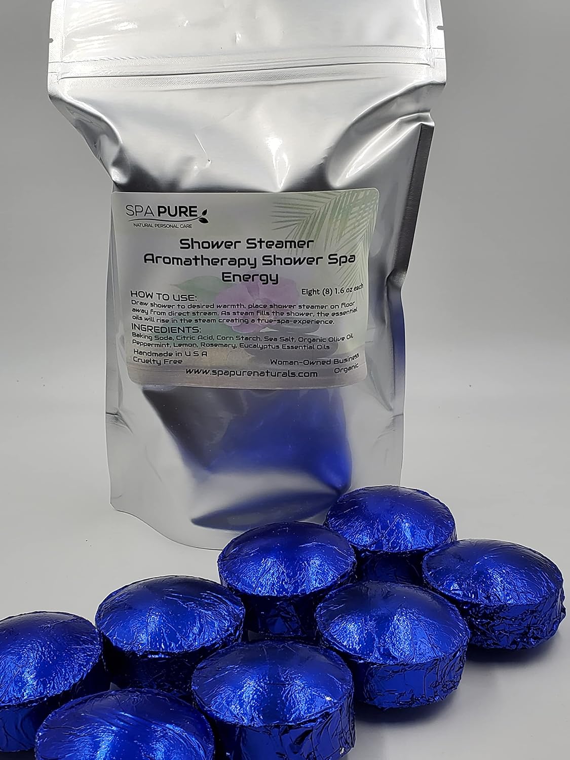 Spa Pure Energy Aromatherapy Shower: Tablets/Steamers/Bombs Made With 100% Natural/Organic Essential Oils - Transform Your Shower - Transform Your Mood (8 Pack) Count of 1