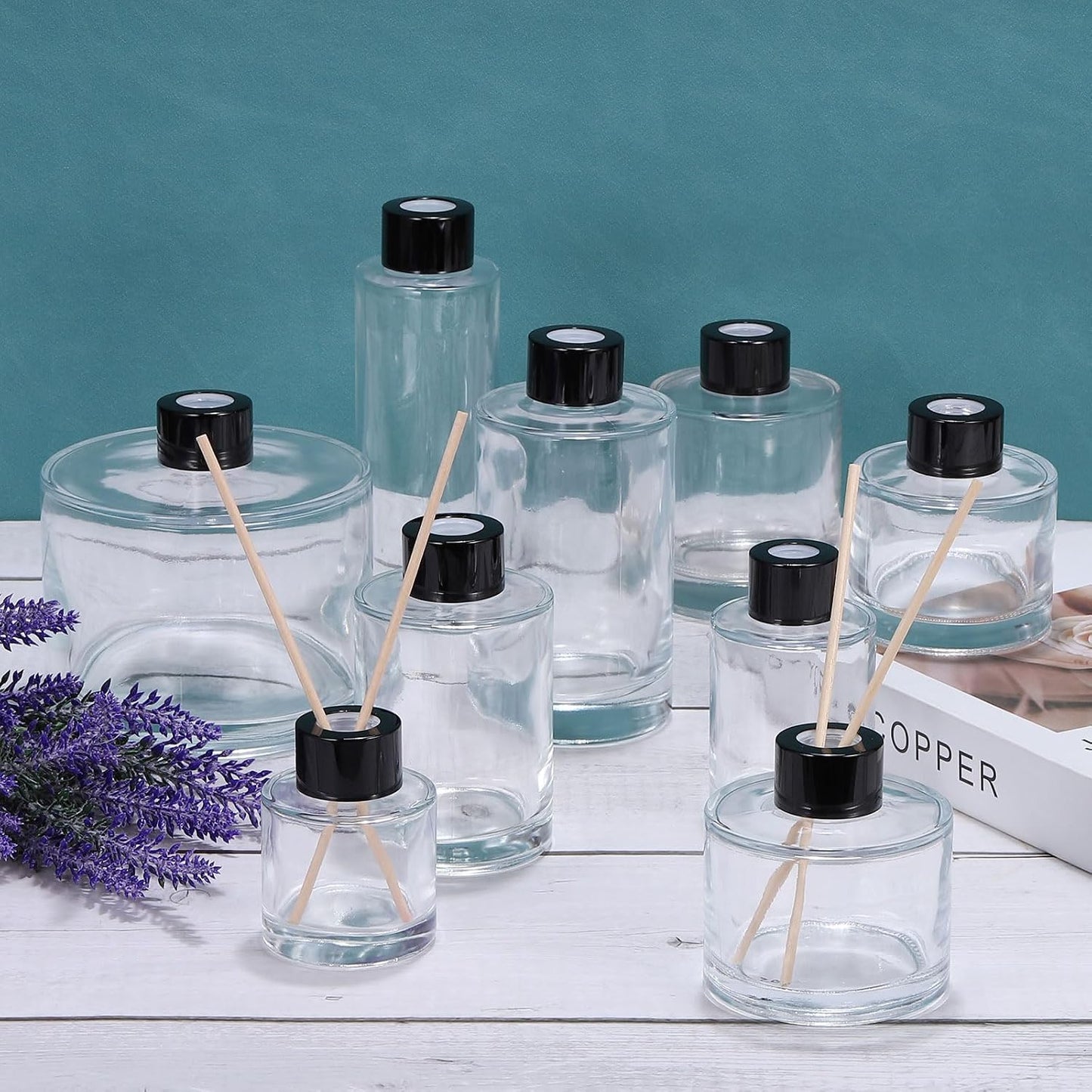 HARFINGTON 200ml/6.8oz Empty Glass Diffuser Bottle 3.2" x 3.3" Refillable Fragrance Accessories Aromatherapy Jar Container for Replacement Reed Diffuser DIY Home Bathroom Transparent