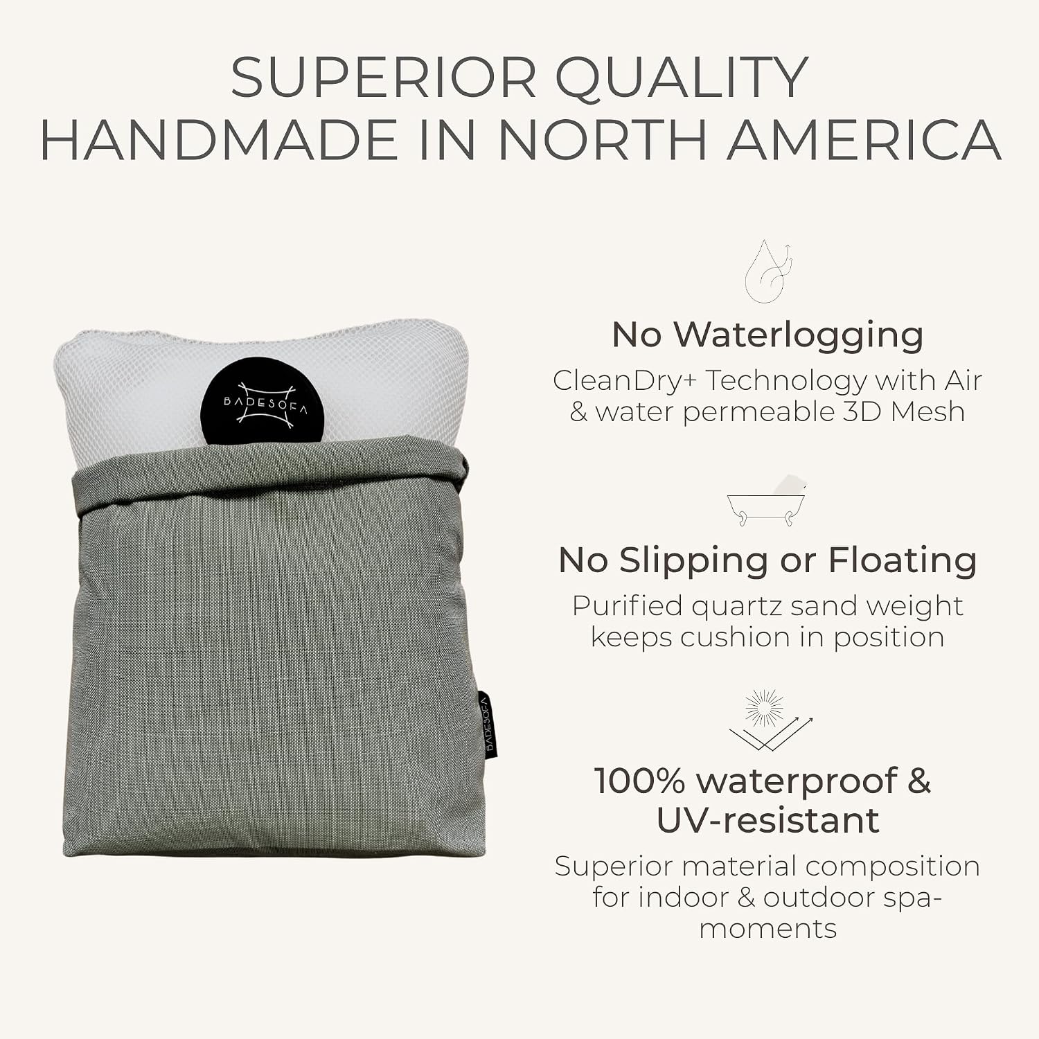 BADESOFA® Luxury Bath Pillow M - Lusciously Soft & Comfortable Tub Pillow for Bathtub - Washable & Quick-Drying Bath Back Pillow - Non-Slip Full Body Tub Pillow - Luxury Spa Cushion in Grey