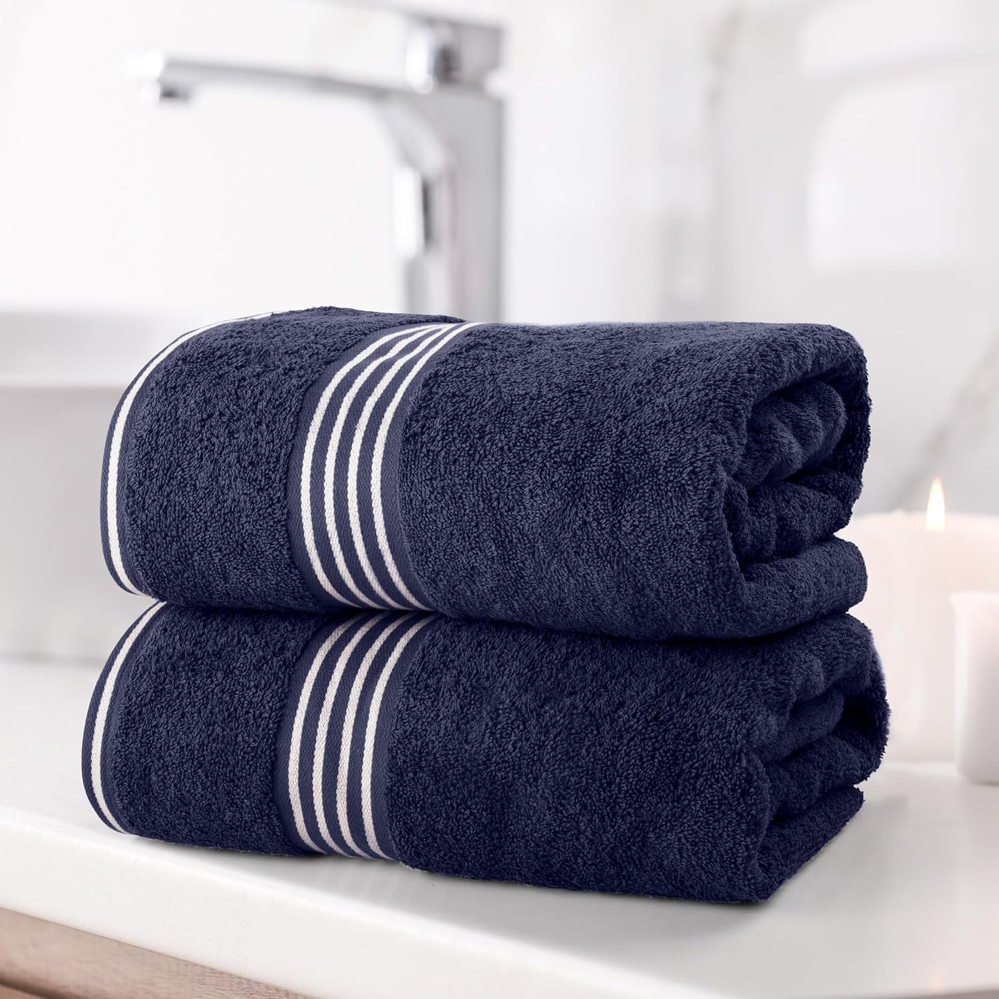 Bath Towels - 2PC 500GSM 100% Cotton Towel Set - 35x70in Extra Large Quick Drying Bath Towels - Absorbent Bath Sheets for Bathroom by Lavish Home (Navy)