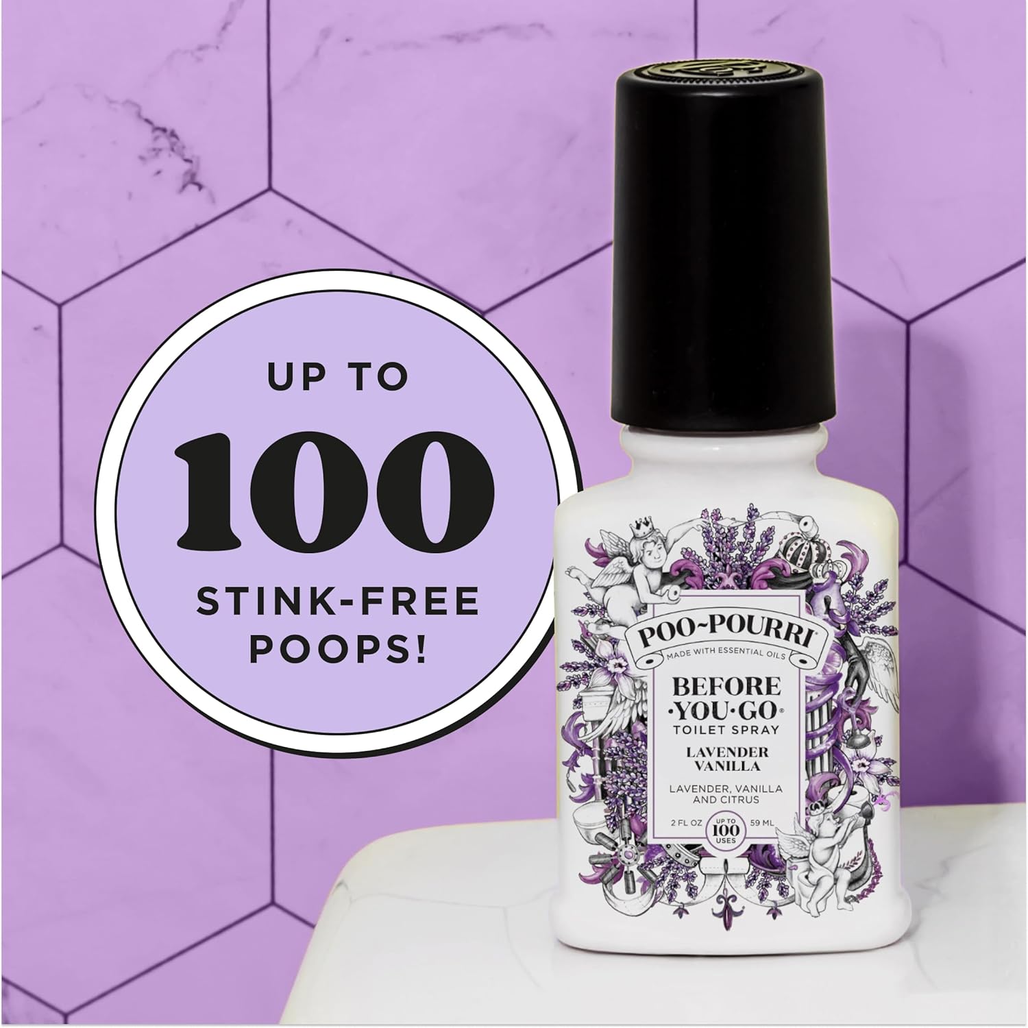 Poo~Pourri Lavender Vanilla, Lavender + Vanilla + Citrus, Before-You-Go Toilet Spray, 2 Oz