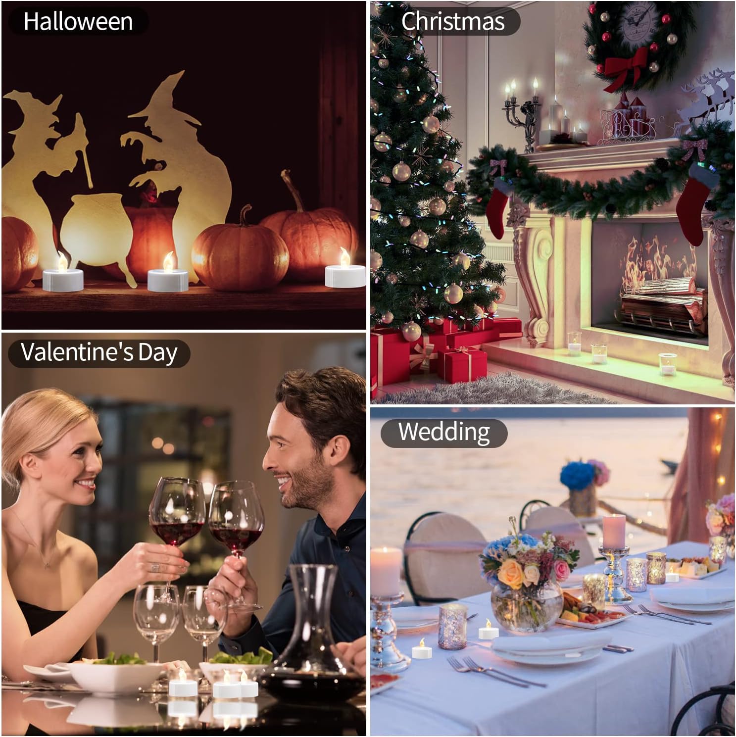 KOABY 12/24/50/100/200/400 Pack LED Tea Lights, Flickering Warm White Lights, Battery Operated