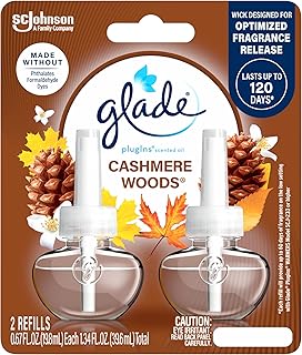 Glade PlugIns Refills Air Freshener, Scented and Essential Oils for Home and Bathroom, Cashmere Woods, 1.34 Fl Oz, 2 Count