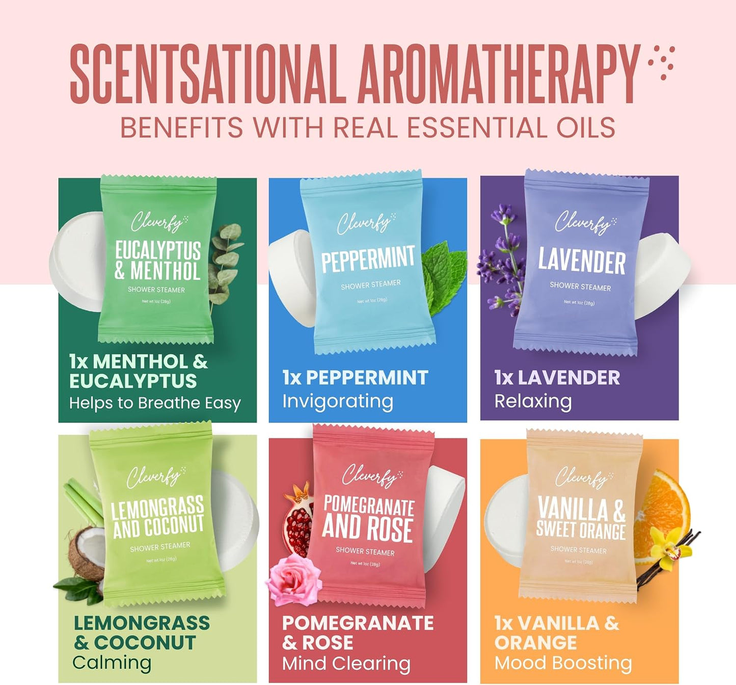 Cleverfy Shower Steamers Aromatherapy for Women and Men – 6 x 18 Pack
