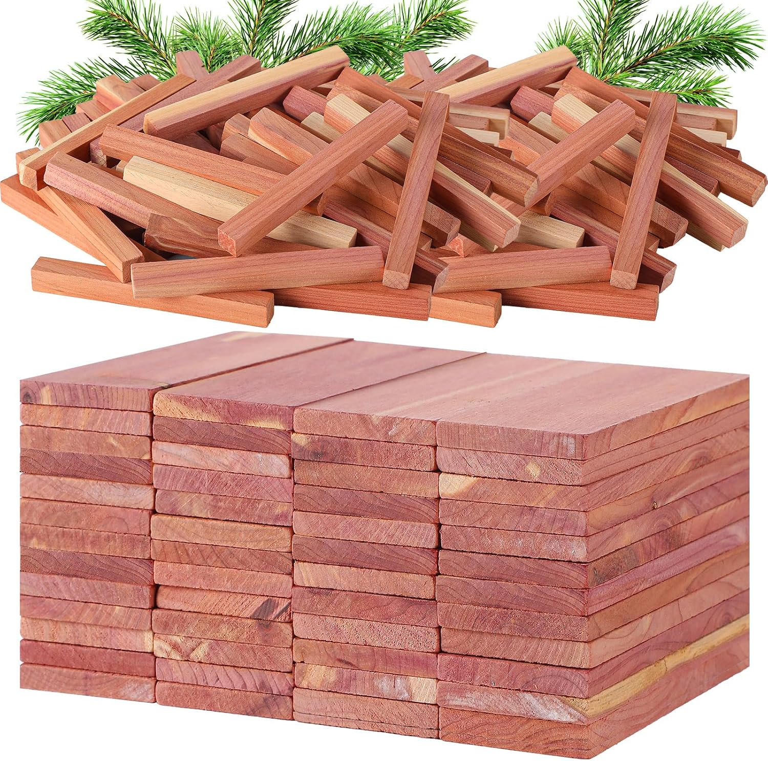 100 Pcs Cedar Blocks for Clothes Storage Natural Fragrance Wood Planks Cedar Chips with Balls/Sticks for Closet Storage Kitchen Wall and Drawer Accessories (Blocks and Sticks)