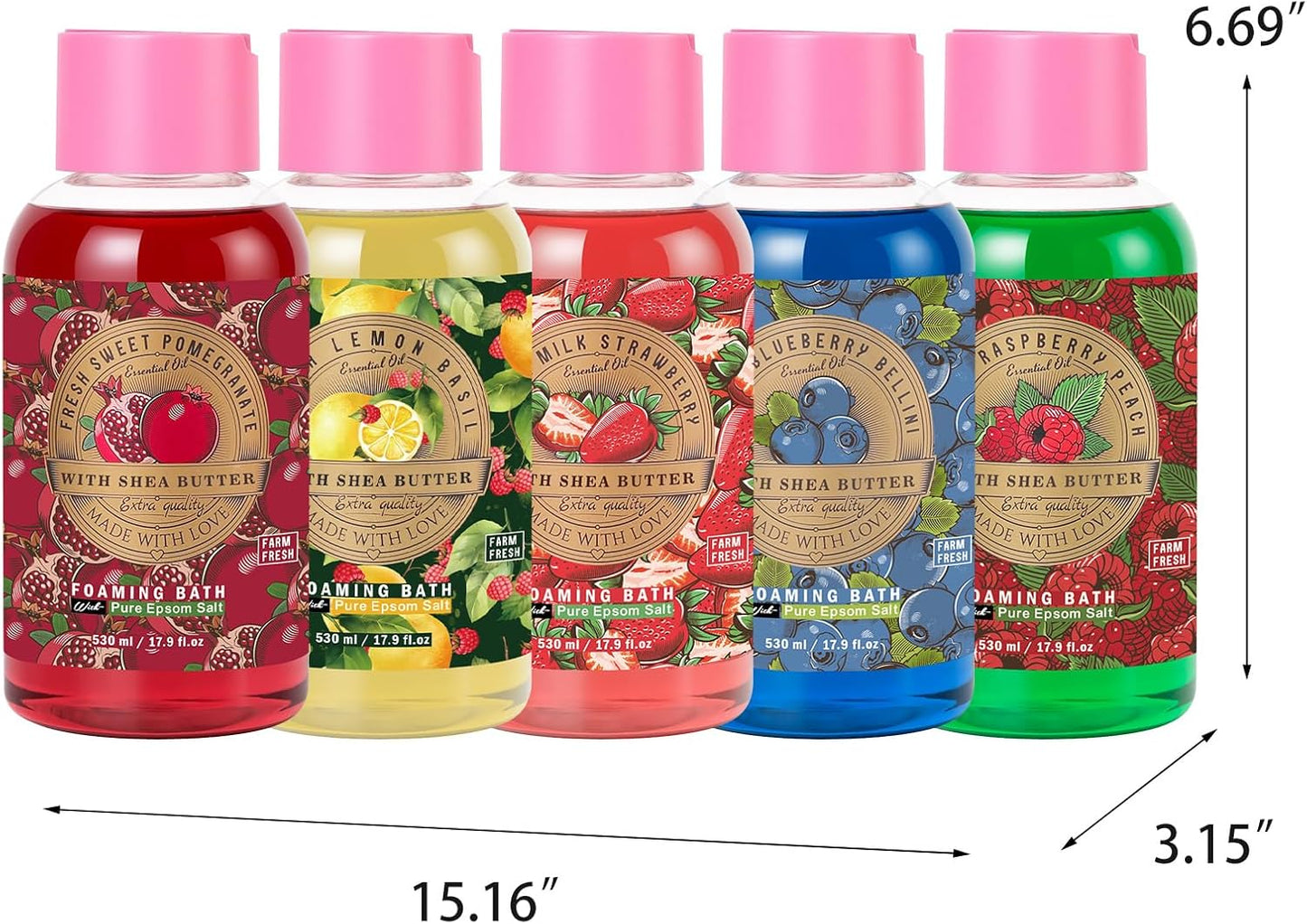 5x17.9fl.oz Moisturizing Foaming Bath Gift Set with Essential Oil, Epsom Salt
