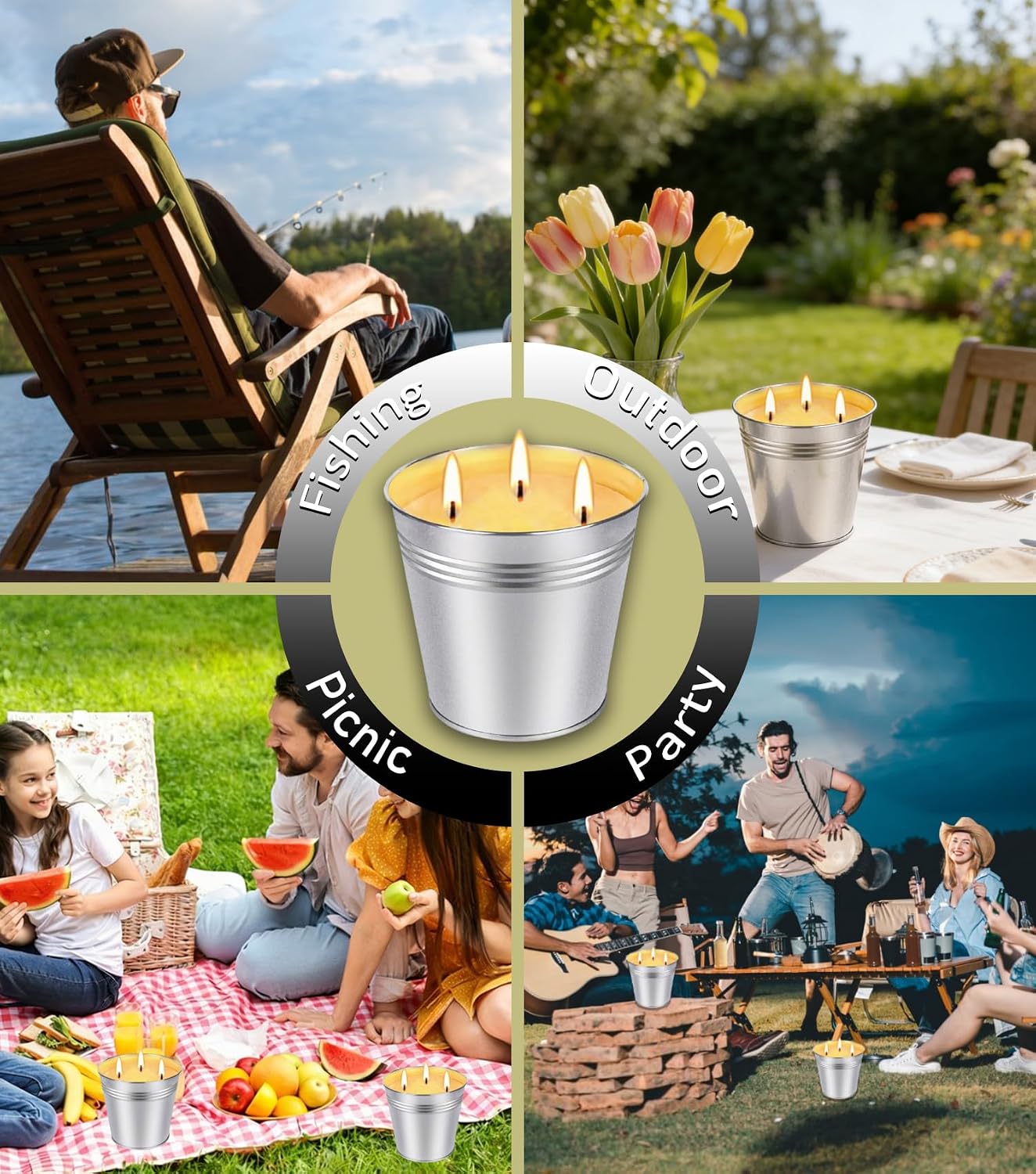 Citronella Candles Outdoor, 2 Pack 32oz Large Citronella Candle 3-Wick Natural Soy Wax Summer Candle Set 210 Hours Long Lasting Burning Huge Scented Outdoor Indoor Candles Garden Yard Camping