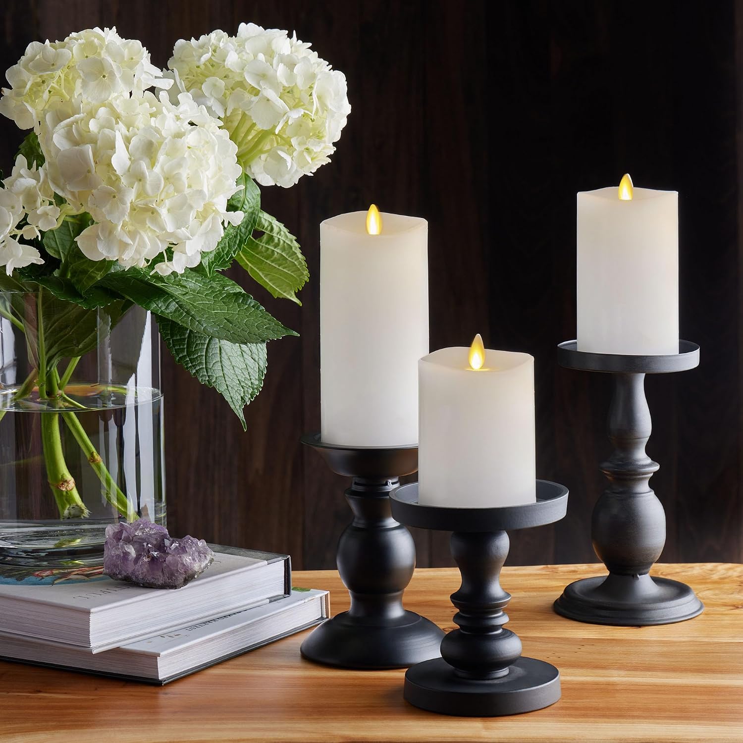 Luminara Realistic Flameless LED Candle White Set of 3, Battery Operated with Remote Control, Moving Flame Pillar Timer Funtion Melted Top Safe