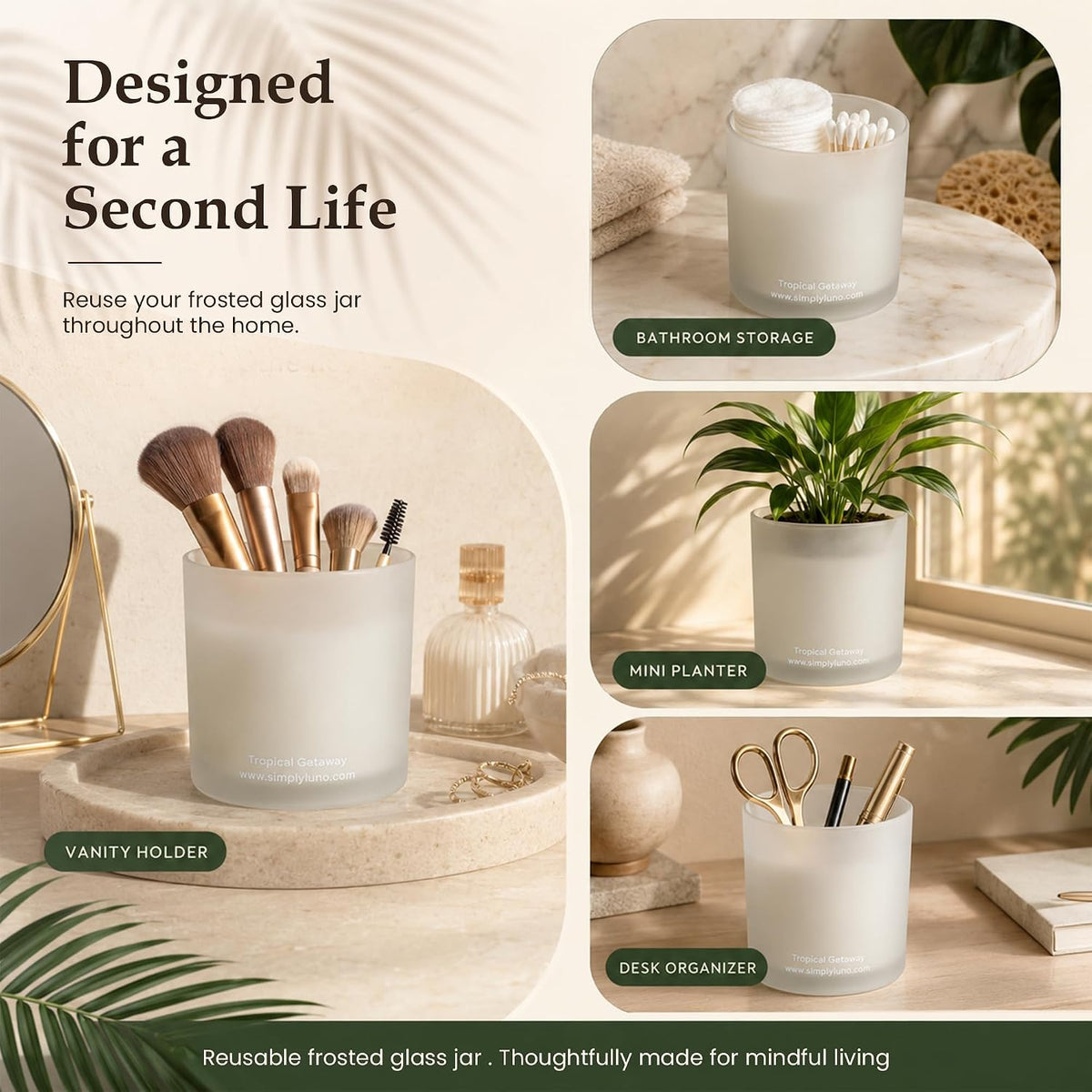 Tropical Getaway Coconut &amp; Grapefruit Scented Candle | 14oz Soy Wax | 50+ Hour Long Lasting Burn | Reusable Glass Candle Jar with Bamboo Lid &amp; Eco Friendly Gift Box |Luxury Scented Candle for Home