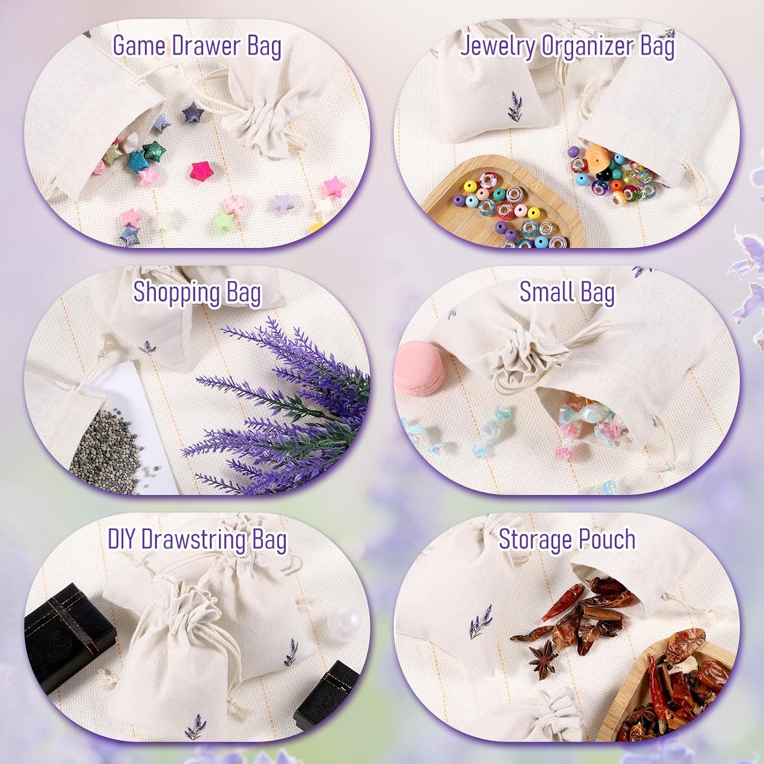 12 Pcs Cotton Lavender Drawstring Bags 4 x 6 Inch Reusable Muslin Drawstring Pouch Small Sachet Empty Bags Embroidered Cloth Bag Mini Fabric Bag for Filling Spice Jewelry Gift
