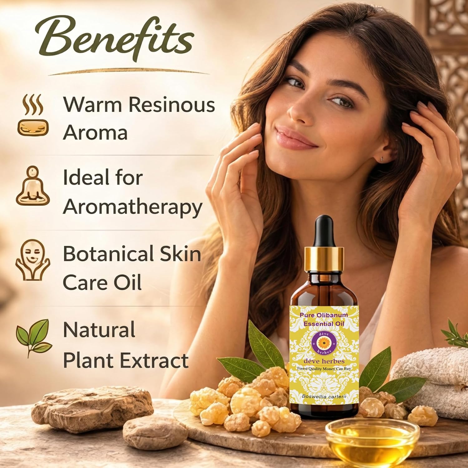 Deve Herbes Pure Olibanum Essential Oil (Boswellia carterii) with Glass Dropper Steam Distilled 30ml (1 oz)