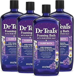 Dr Teal's Foaming Bath with Pure Epsom Salt, Melatonin Sleep Soak with Essential Oil Blend, 34 fl oz (Pack of 4)