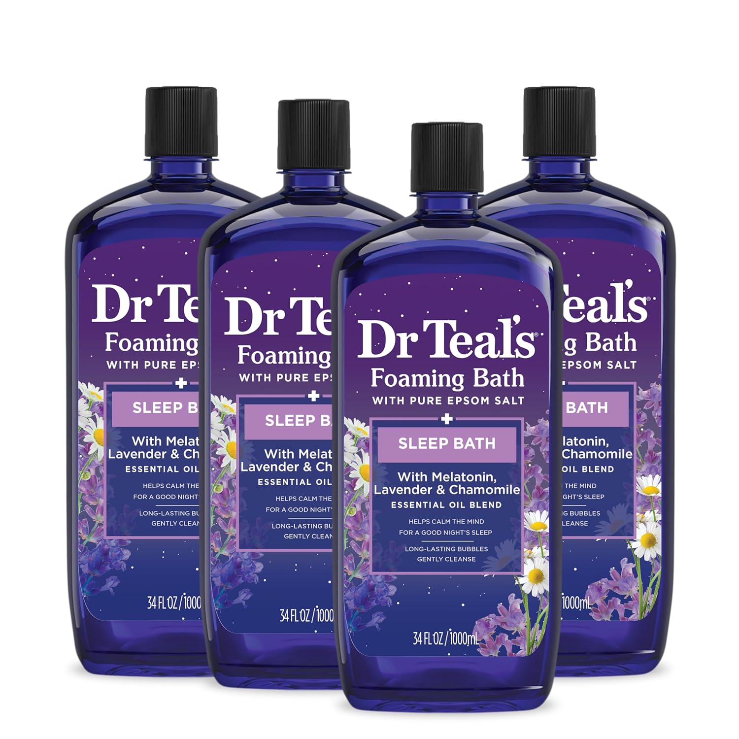 Dr Teal's Sleep Body Lotion, 24-Hour Moisture, with Melatonin, Lavender & Chamomile Essential Oils, 8 fl oz (Pack of 3) & Foaming Bath with Pure Epsom Salt, Sleep Blend with Melatonin