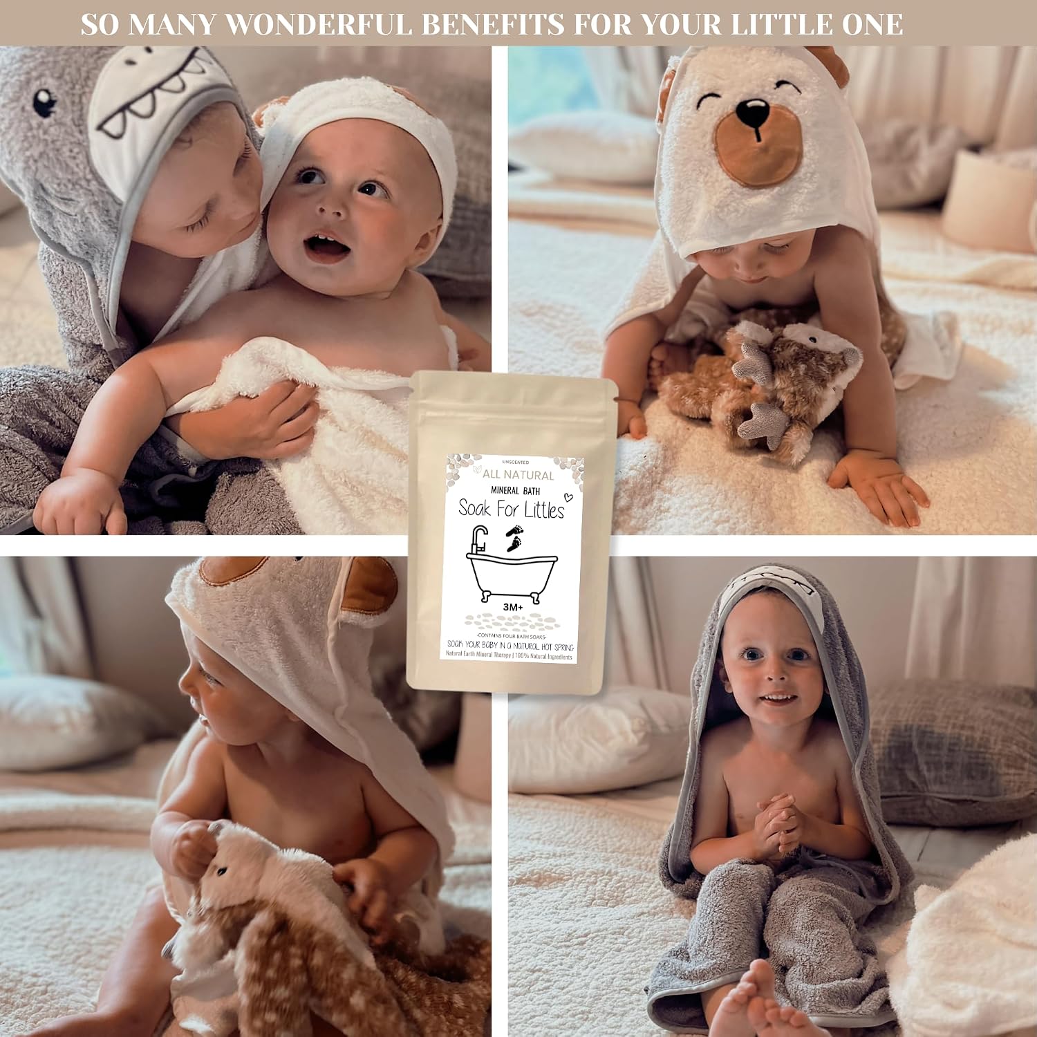 Soak for Littles: Mineral Bath Soak, 100% Organic Natural Earth Minerals,(Age 3m Plus) Better Than Oatmeal Bath Baby, Epsom, Oatmeal, or Kids Salts Baths, A Natural Hot Spring -4 Soaks