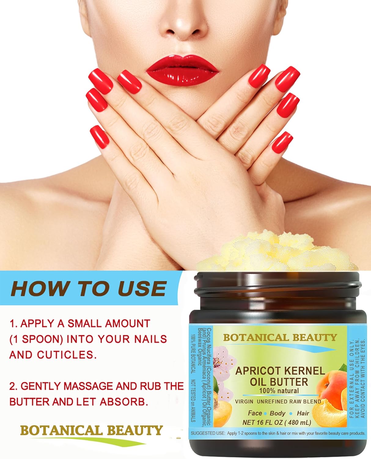 Botanical Beauty APRICOT KERNEL OIL BUTTER Pure Natural Virgin Unrefined RAW for FACE, SKIN, BODY, DAMAGED HAIR, NAILS. Rich in Gamma Linoleic Acid, Vitamin E (4 Fl Oz)