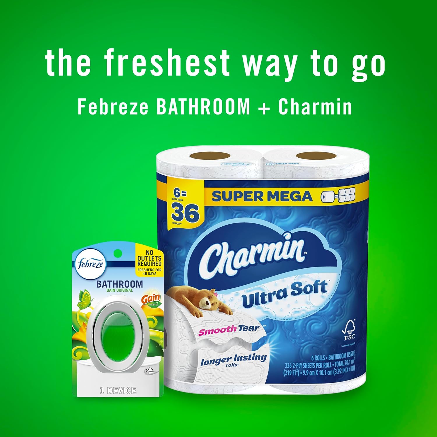 Febreze Bathroom Air Freshener, Odor-Fighting, Plug In Alternative, Air Fresheners for Small Spaces in Home, Bathroom, Kitchen, & Closet, Pet & Litter Box Odor Fighter, Gain Original Scent, 4ct