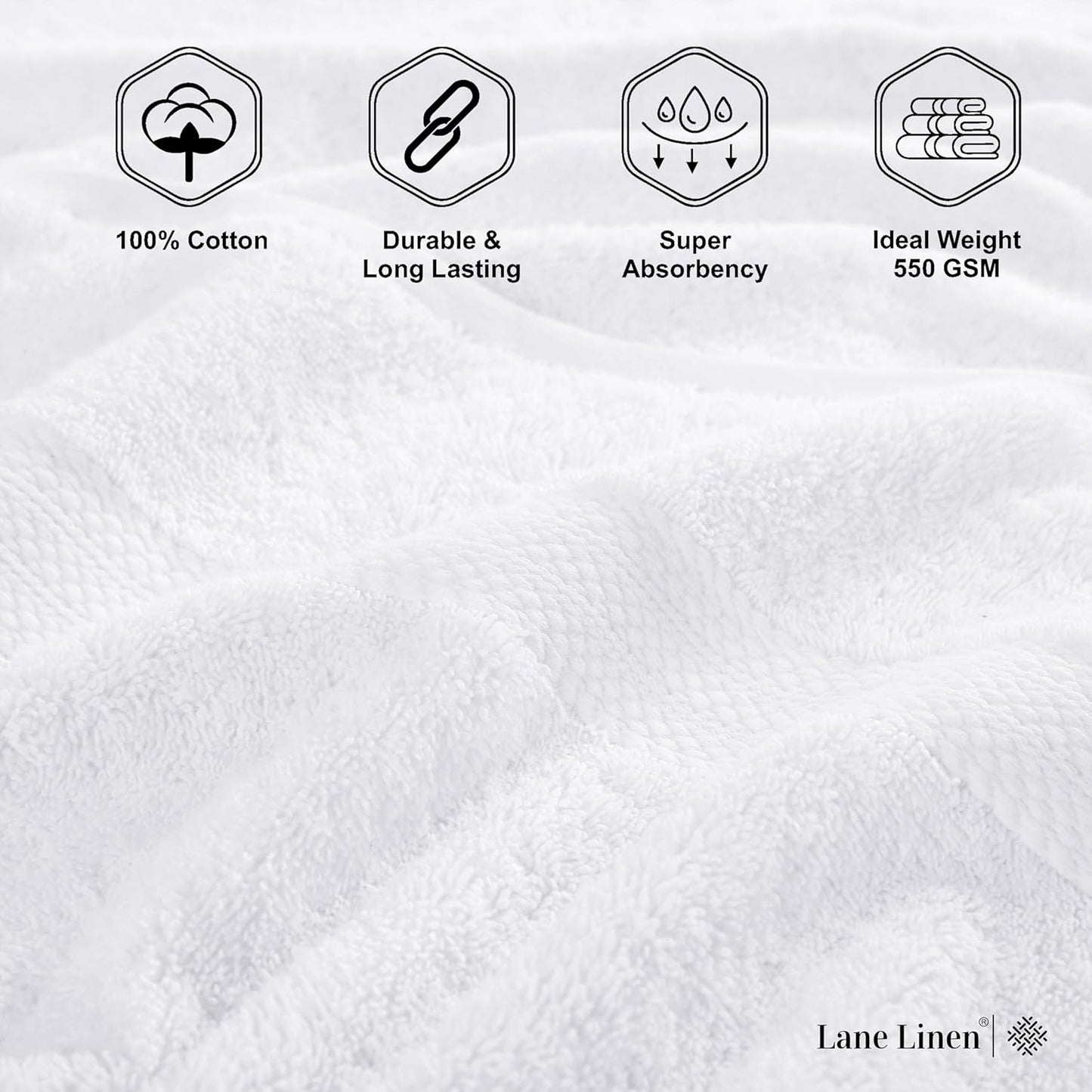 LANE LINEN Cotton Bath Towel Set 18 Piece - Super Soft, Absorbent & Quick Dry - 4 Bath, 8 Washcloths, 6 Hand Towels for Bathroom - Hotel Quality Turkish Towels, Ideal for Spa, Gym & Travel - White