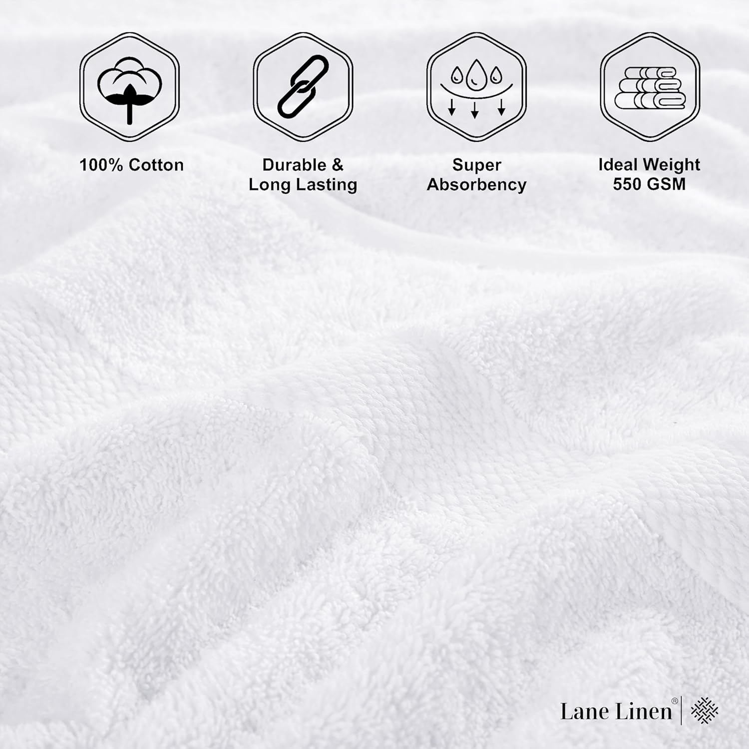 LANE LINEN Cotton Bath Towel Set 18 Piece - Super Soft, Absorbent & Quick Dry - 4 Bath, 8 Washcloths, 6 Hand Towels for Bathroom - Hotel Quality Turkish Towels, Ideal for Spa, Gym & Travel - White