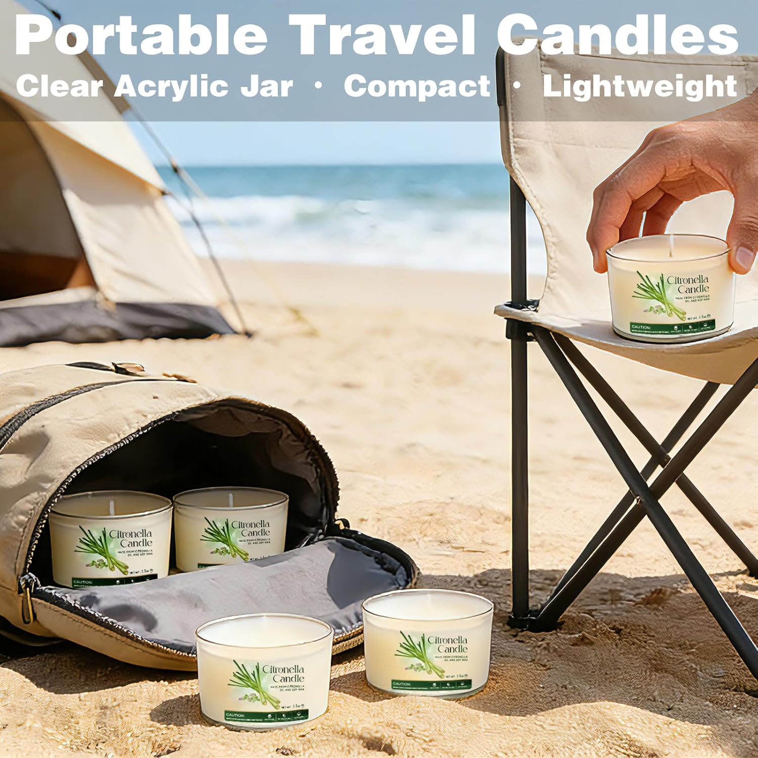 Citronella Candles Outdoor 16 Pack, 1.5oz Small Candle for Patio, Natural Soy Wax with Citronella Essential Oil, Long Lasting Portable Travel Candles in Acrylic Jars for Backyard, Deck, Camping