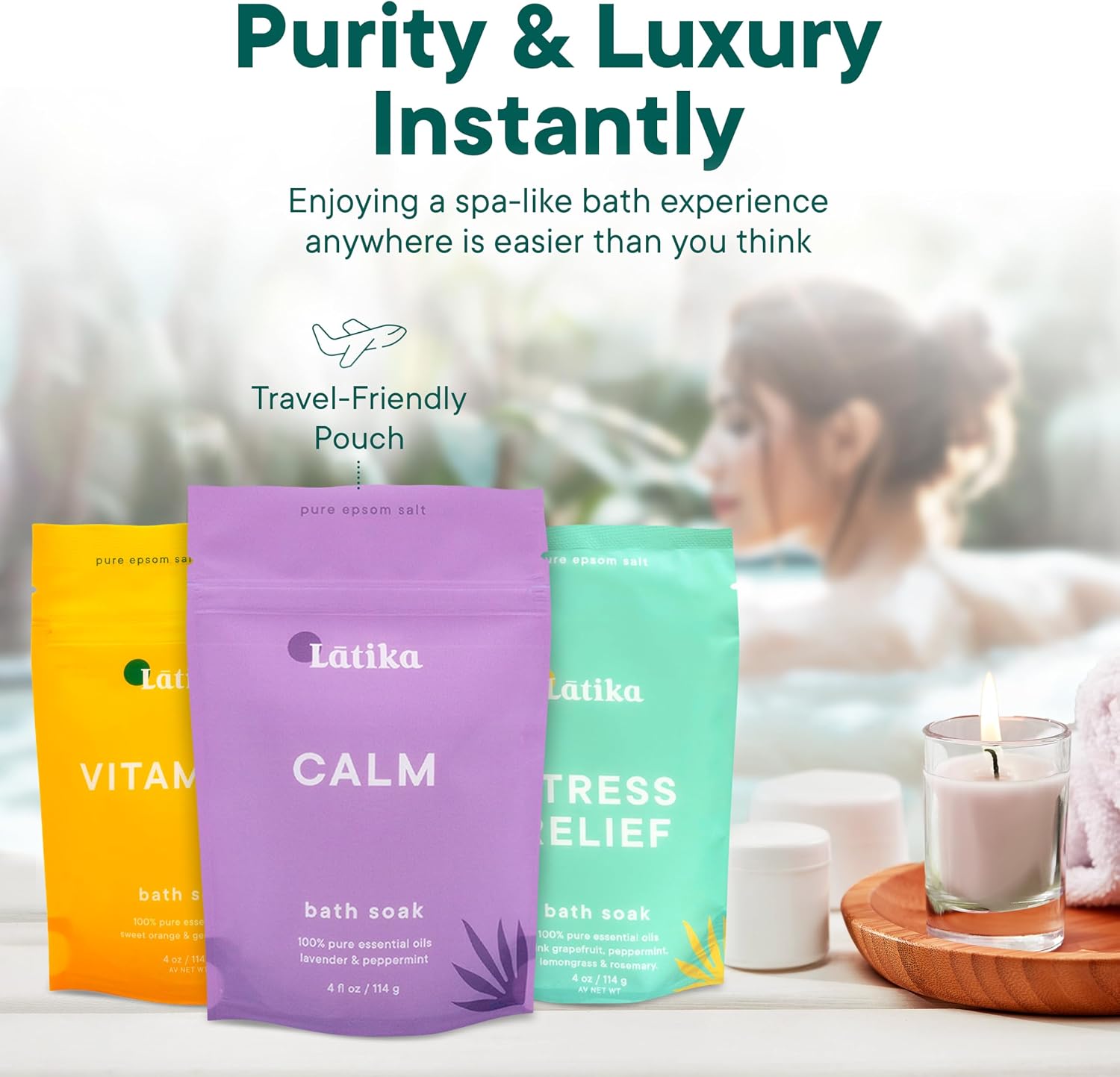 Latika Bath Soaks Set of 3 – Epson Salts for Soaking, Muscle Recovery & Skin Nourishment with Essential Oils | Relax, Rejuvenate & Destress | Lavender Mint, Vitamin C & Grapefruit