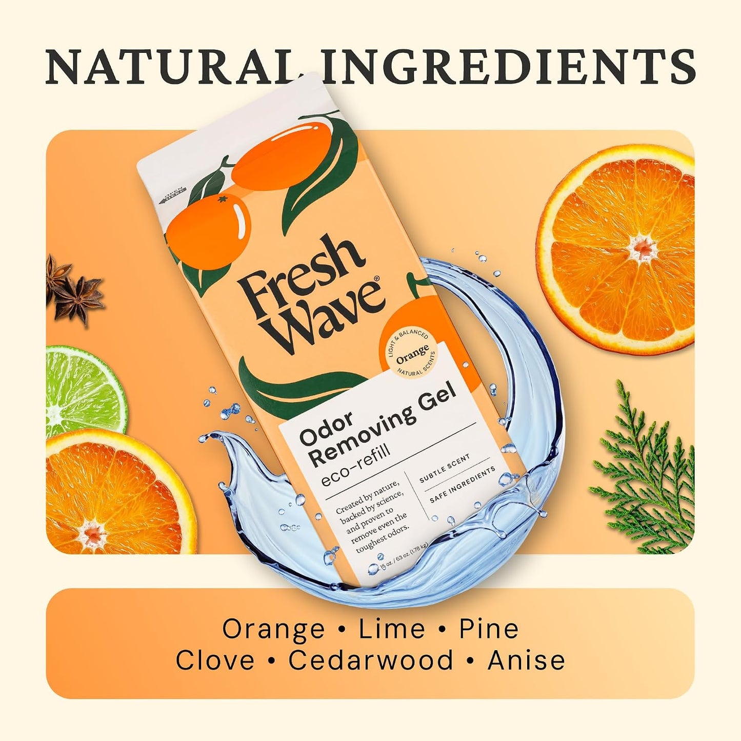Fresh Wave Odor Removing Gel Eco-Refill, 63 oz. Orange Scent | 2 Empty Refillable Glass Jars | 2 Room Set
