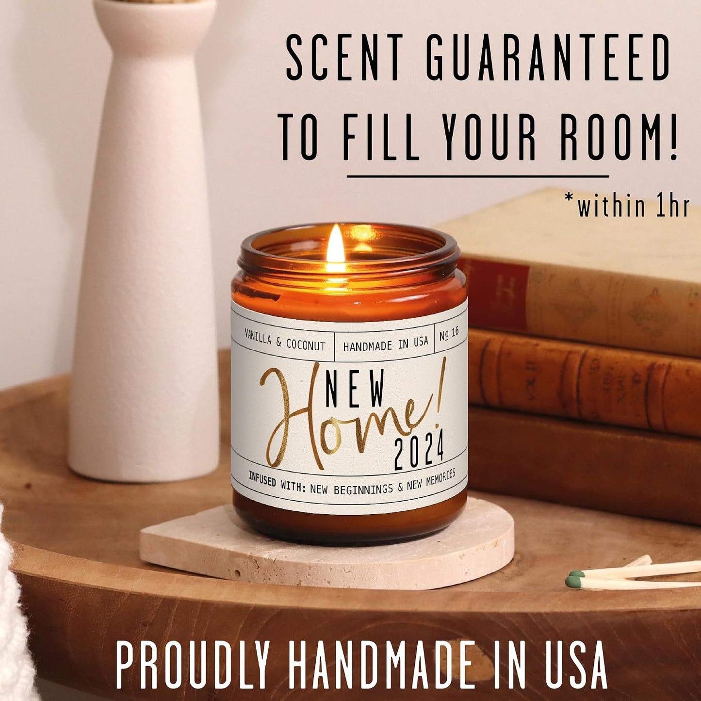 House Warming Gifts New Home, Housewarming Gifts New Home - 'New Home 2024' Soy Candle, w/Vanilla, Coconut & Vetiver I for New House, New Home Gifts I 9oz Jar, 50Hr Burn, Made in USA