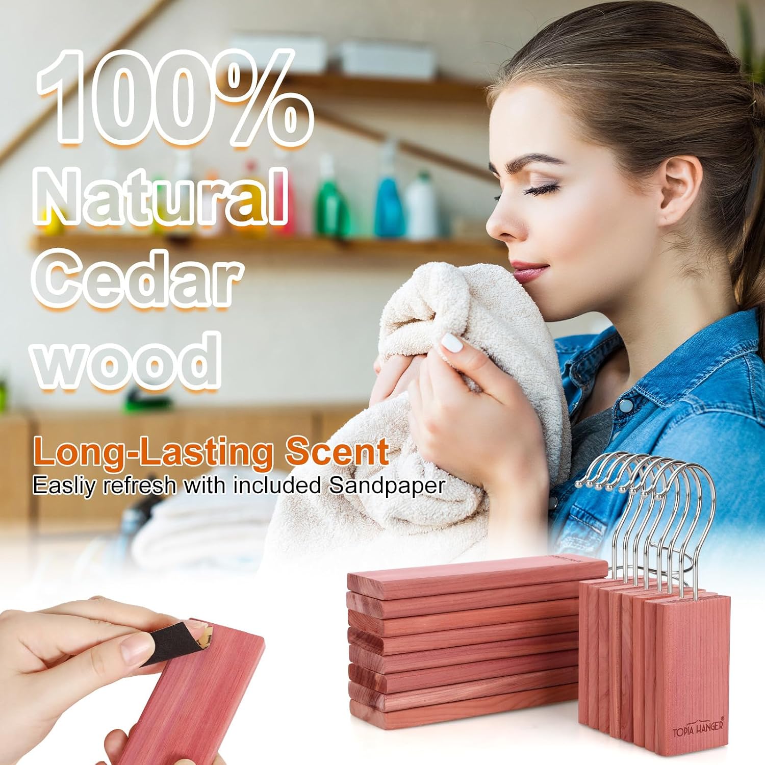TOPIA HANGER Cedar Blocks for Clothes Storage, 16 Pack Hang Ups, 100% Natural North America Red Cedar Chips for Closets and Drawers Fresheners, CT86C