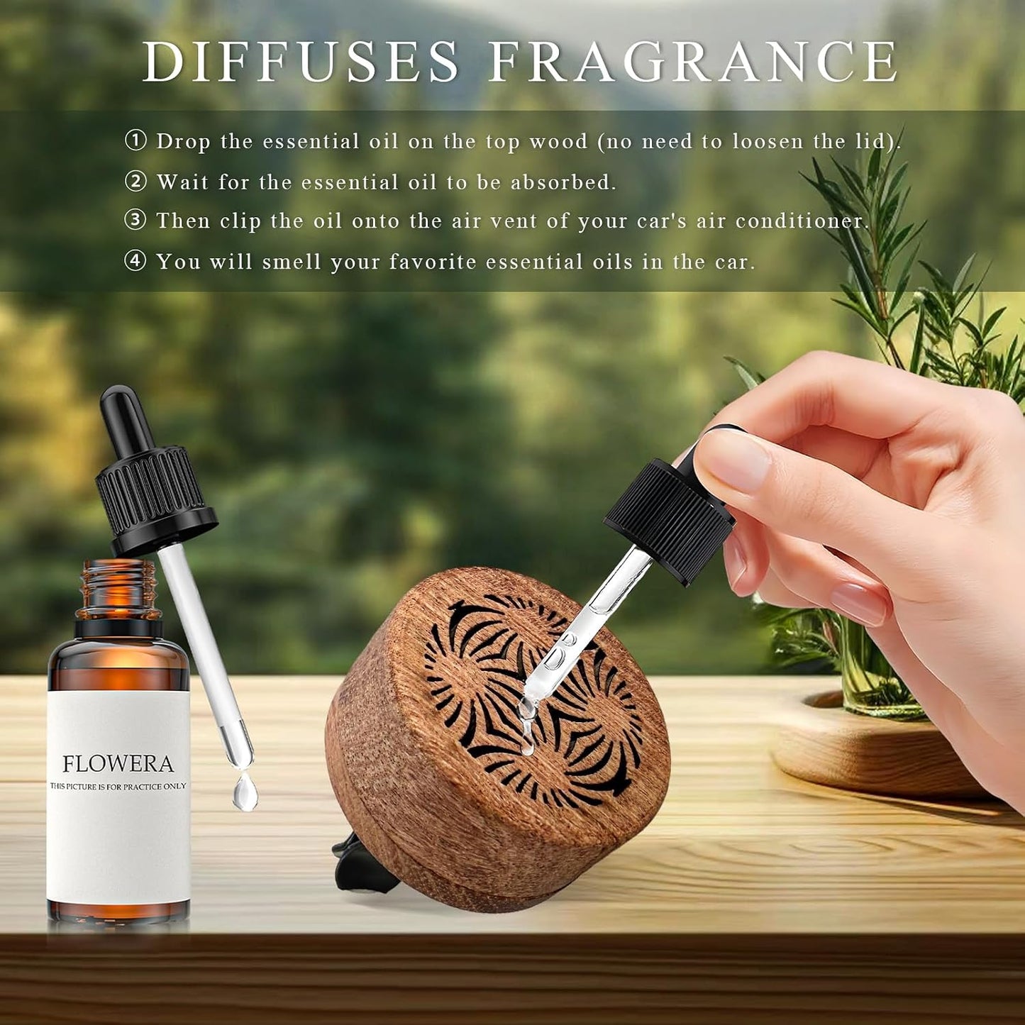 KVAEY 2 PCS Wood Car Essential Oil Diffuser, Wooden Aromatherapy Essential Oils Diffuser with Vent Clip, Wood Vent Clip Air Freshener for Vehicle Office Home Bedroom (Lucky Stamen)