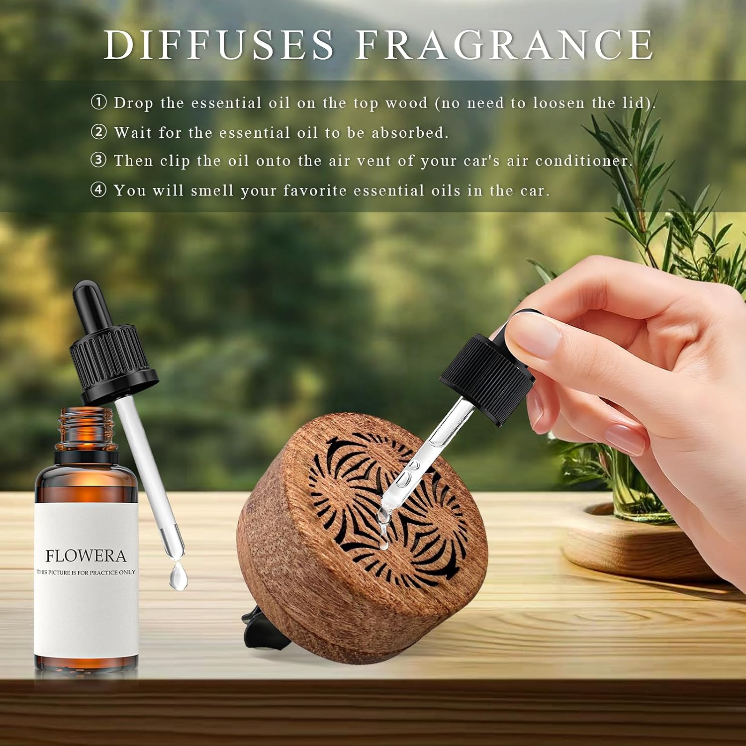 KVAEY 2 PCS Wood Car Essential Oil Diffuser, Wooden Aromatherapy Essential Oils Diffuser with Vent Clip, Wood Vent Clip Air Freshener for Vehicle Office Home Bedroom (Lucky Stamen)