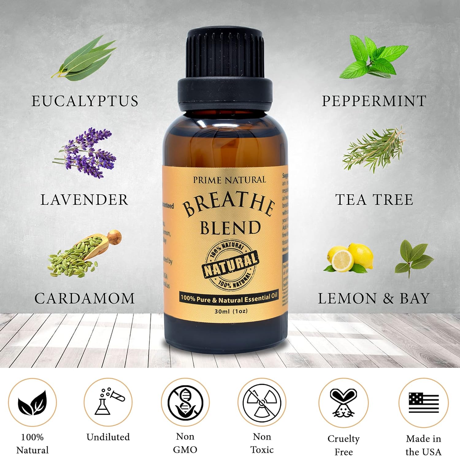 Prime Natural Breathe Essential Oil Blend 1oz - Pure, Undiluted, Therapeutic Grade for Aromatherapy, Scents & Diffuser - Sinus Relief, Allergy, Congestion, Cold, Cough, Headache