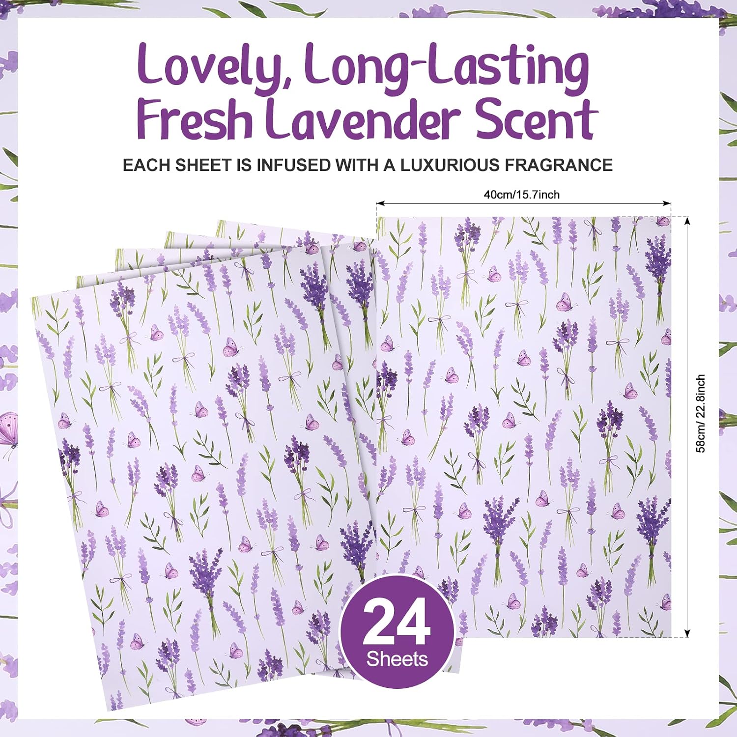 24 Sheets Scented Drawer Liners for Dresser 15.7 x 22.8 Inch Lavender Drawer Paper Non Adhesive Liners Dresser Scented Floral Print Fragrant for Kitchen Cabinet Shelf Closet(Vibrant Style)