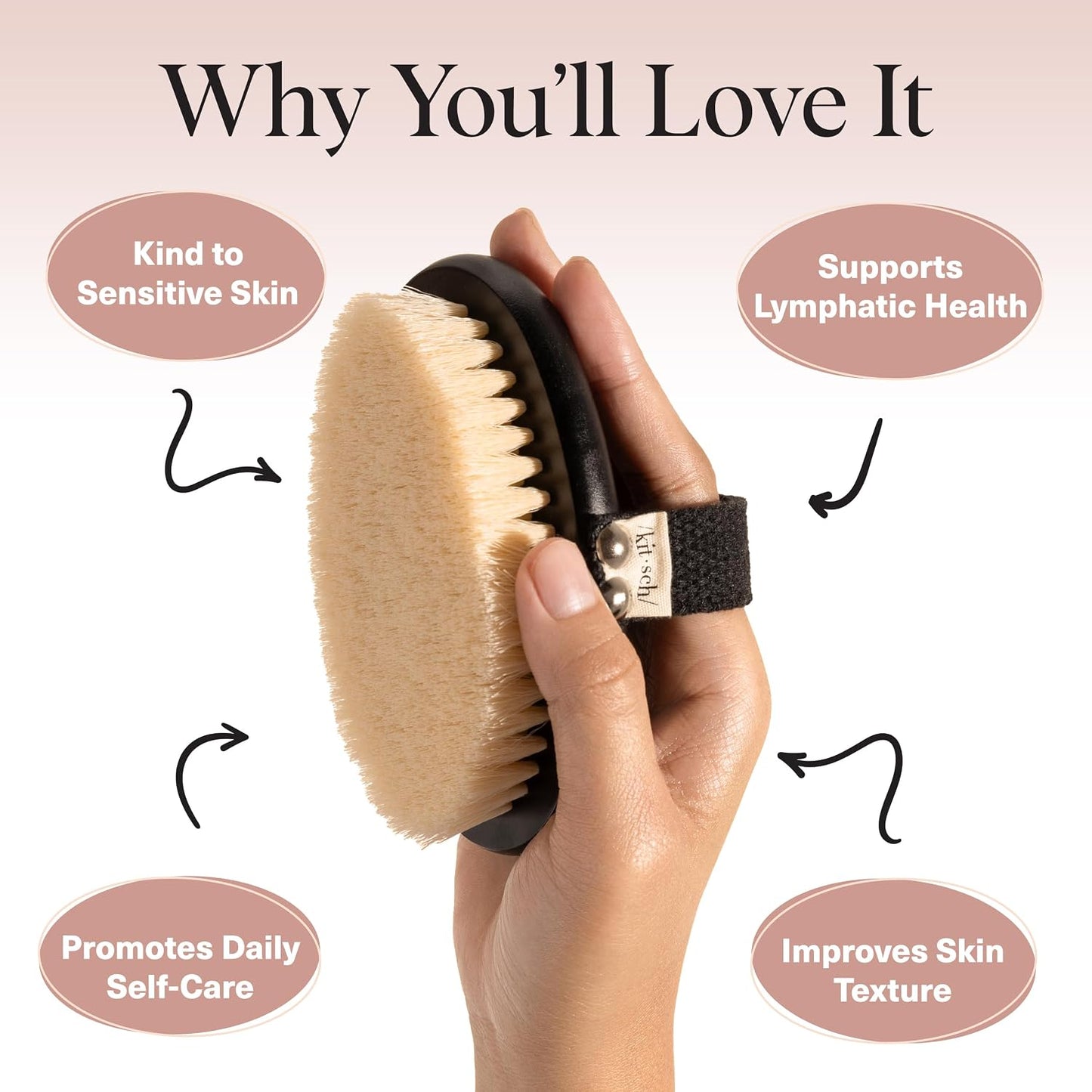 Kitsch Dry Brushing Body Brush for Lymphatic Drainage- Soft Bristles Shower Brush - Dry Brush to Remove Dry Skin and Improves Blood Circulation, Body Scrubber for Glowing Skin, Sauna Accessories