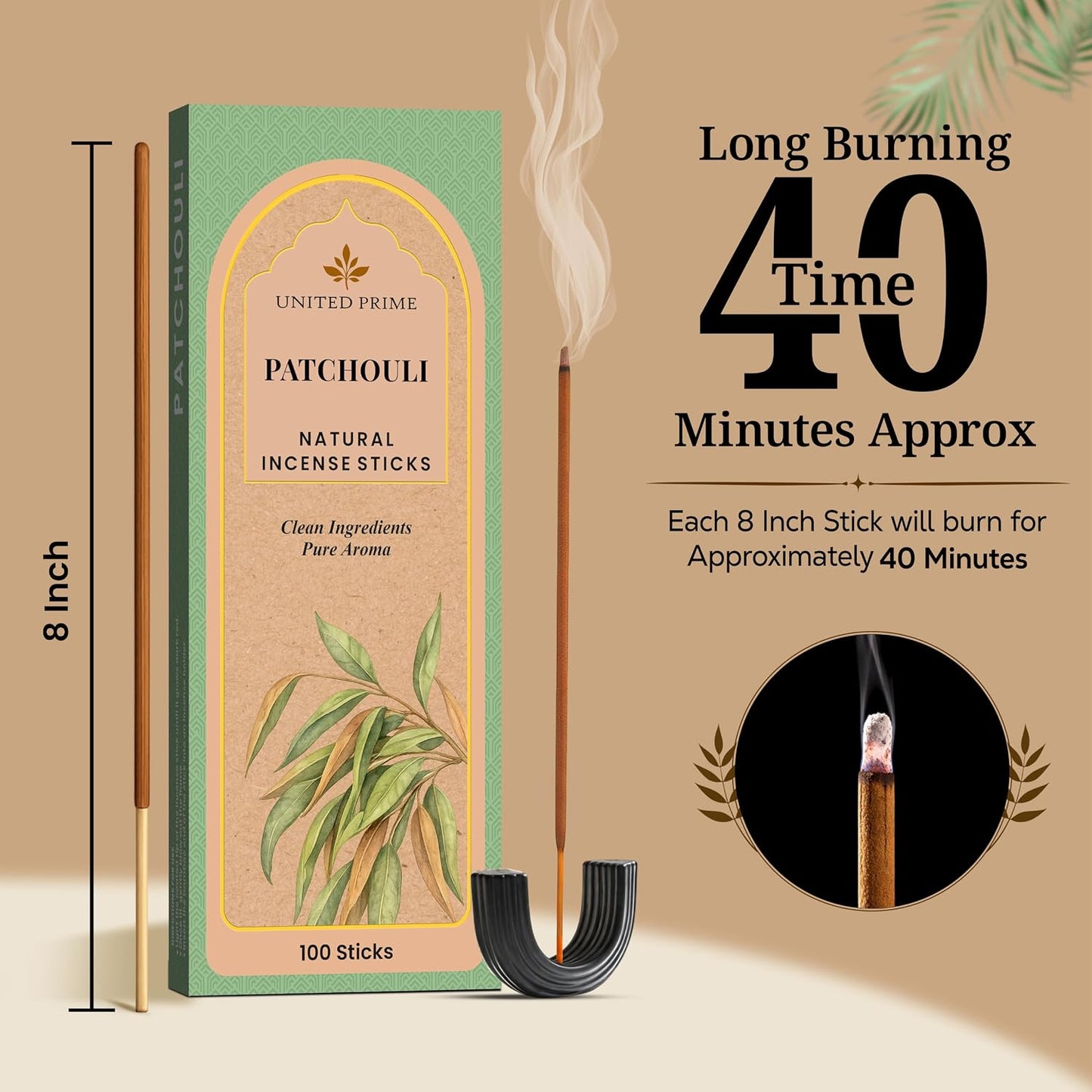 Natural Patchouli Incense Sticks, 100 Sticks, Organic Insence Non Toxic, No Charcoal Clean Burning Inscent, Handmade from Upcycled Flowers, Positive Vibes Incense Calming Aroma