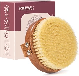 DEBETOOL Dry Brushing Body Brush - Natural Boar Bristle Exfoliating Brush for Lymphatic Drainage & Cellulite, Medium Firmness Body Brush for Dry Skin Self Care